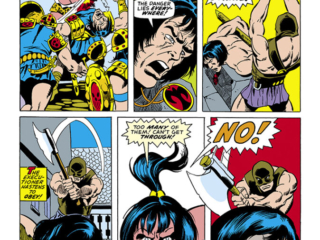 Kull the Destroyer #12, pg. 6; pencils, Mike Ploog; inks, Sal Buscema, John Romita; King Kull, Grondar, Zarfhaanans, executioner