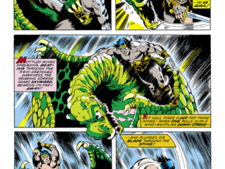 Kull the Destroyer #14, pg. 14; pencils, Mike Ploog; inks, Jack Abel; King Kull, sword fight, flying monster, pterodactyl