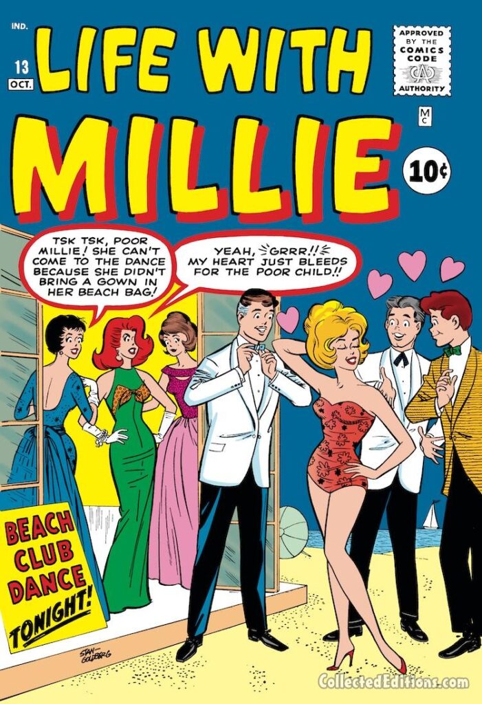 Life With Millie #13 cover; pencils and inks, Stan Goldberg; Hanover Agency, Millie the Model, Millicent Collins, Beach Club Dance, Chili Storm