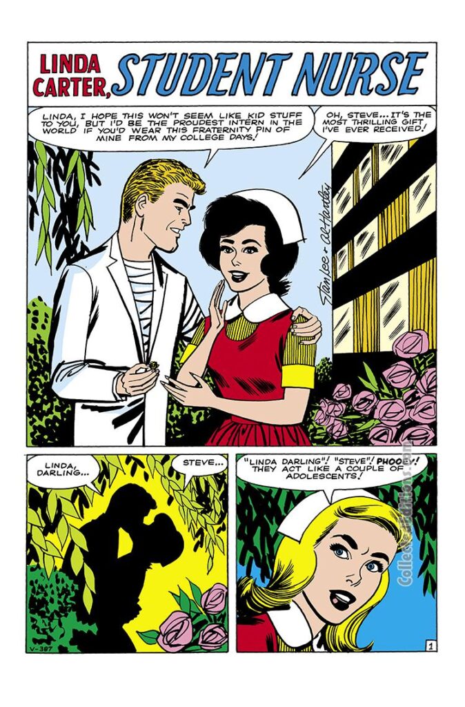 Linda Carter, Student Nurse #2, pg. 1; pencils and inks, Al Hartley, Steve; Marvel August 1961 Omnibus