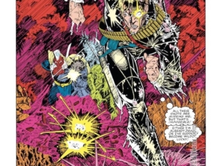 Longshot #1, pg. 1; pencils, Arthur Adams; inks, Bill Anderson, Whilce Portacio, splash page, Ann Nocenti, writer, A Man Without a Past, Stan Lee Presents