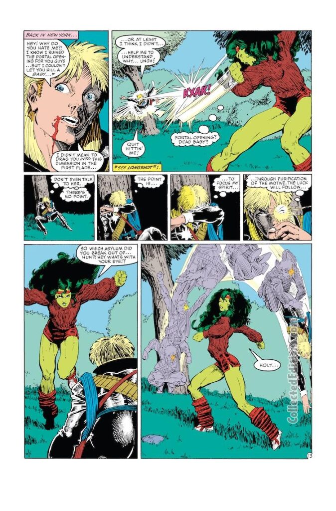 Longshot #4, pg. 13; pencils, Arthur Adams; inks, Whilce Portacio; She-Hulk