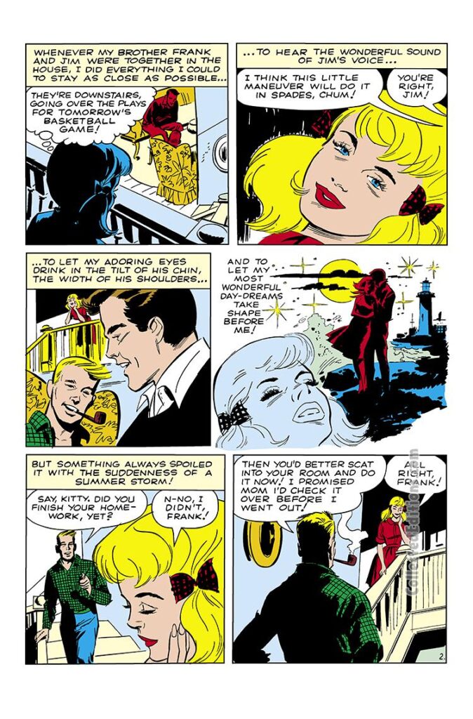 Love Romances #96; “Too Young”, pg. 2; pencils and inks, Bob Forgione; Frankn, Jim, Kitty, Marvel August 1961 Omnibus
