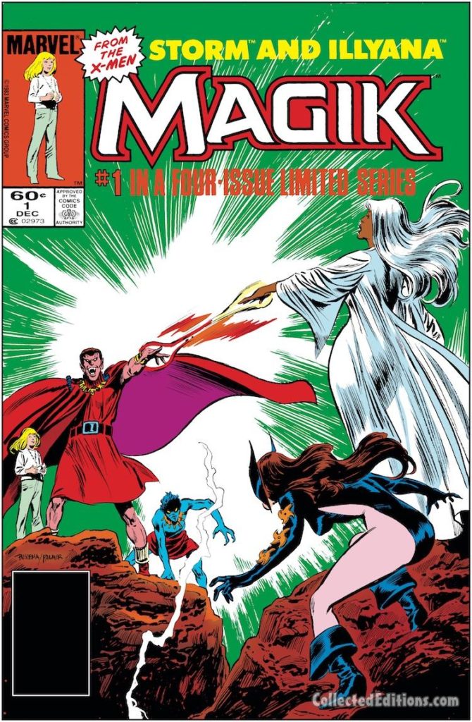 Magik #1 cover; pencils, John Buscema; inks, Tom Palmer; Illyana/Belasco/Storm