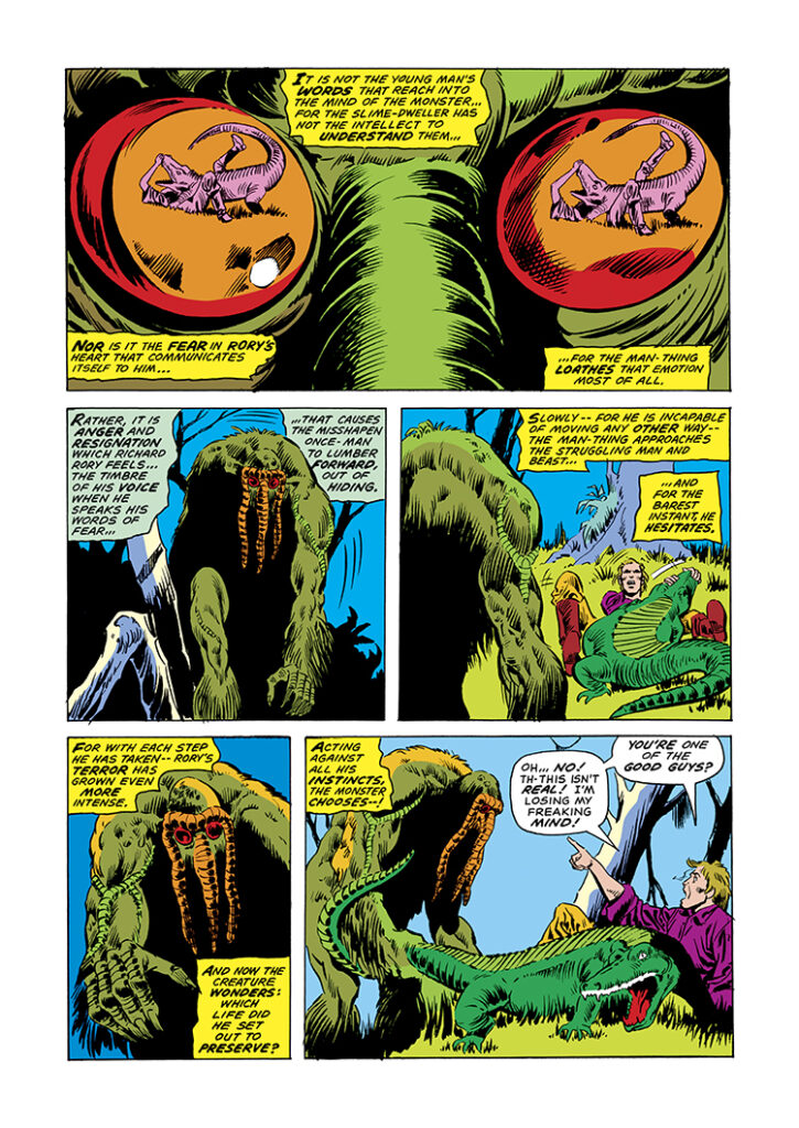 Man-Thing (1974) #2, pg. 3; pencils, Val Mayerik; inks, Sal Trapani; first appearance Richard Rory