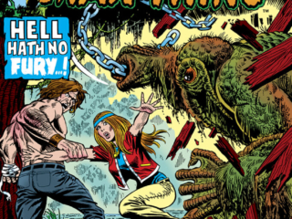 Man-Thing (1974) #2 cover; pencils, Jim Starlin; inks, Frank Giacoia; alterations, Marie Severin; Hell Hath No Fury; Ruth Hart, Richard Rory
