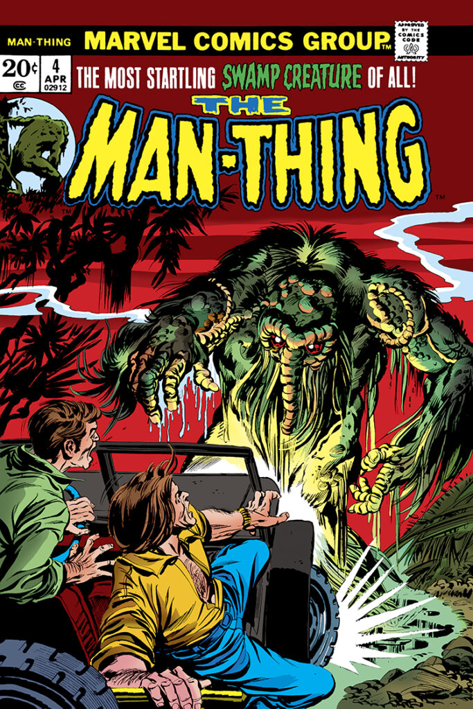 Man-Thing (1974) #4 cover; pencils, Gil Kane; inks, Tom Palmer, the most startling swamp creature of all