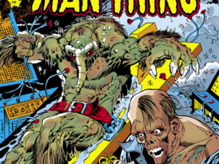 Man-Thing (1974) #8 cover; pencils and inks, Mike Ploog; Man into monster and death must follow; Lorena, F.A. Schist