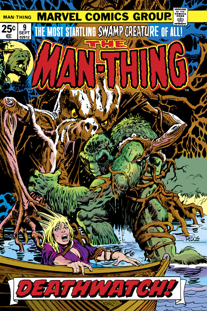 Man-Thing (1974) #9 cover; pencils and inks, Mike Ploog; alterations, John Romita; Deathwatch