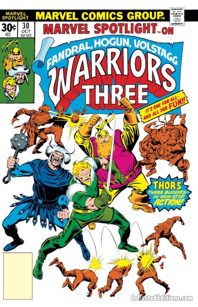 Marvel Spotlight #30 cover; pencils, Rich Buckler; Warriors Three