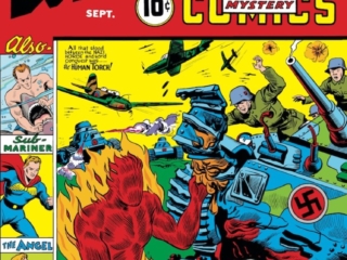 Marvel Mystery Comics #11 cover; pencils and inks, Alex Schomburg; Human Torch vs. Nazis