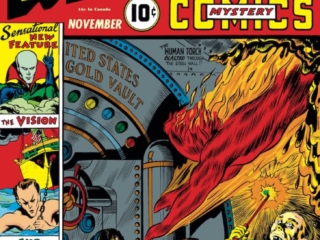 Marvel Mystery Comics #13 cover; pencils and inks, Alex Schomburg; Human Torch