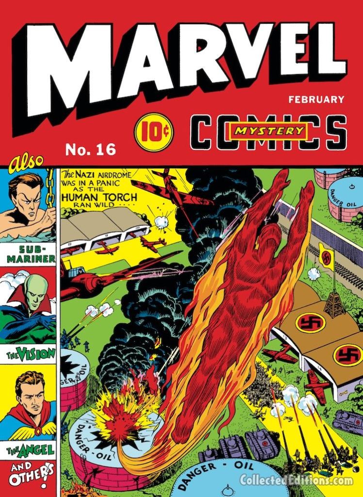 Marvel Mystery Comics #16 cover; pencils and inks, Alex Schomburg; Human Torch
