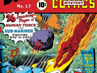 Marvel Mystery Comics #17 cover; pencils and inks, Alex Schomburg; Human Torch, Namor/Sub-Mariner