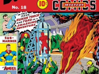 Marvel Mystery Comics #18 cover; pencils and inks, Alex Schomburg; Human Torch, Toro sidekick