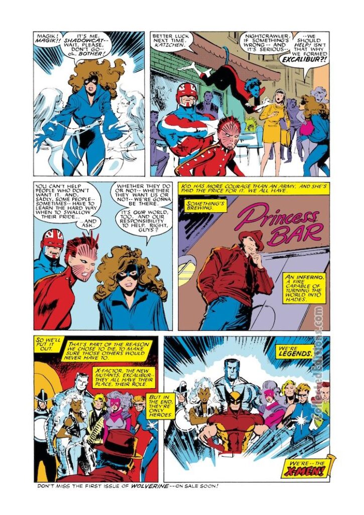 Marvel Age Annual #4, pg. 5; pencils, John Buscema; inks, Klaus Janson; Kitty Pryde, Excalibur, Wolverine  m