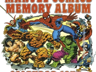 Marvel Comics Memory Album Calendar 1977 cover; pencils, Jack Kirby; inks, John Romita Sr.; Spider-Man, Doctor Strange, Conan the Barbarian, Thing, Luke Cage, Incredible Hulk, Captain America, Thor, Howard the Duck
