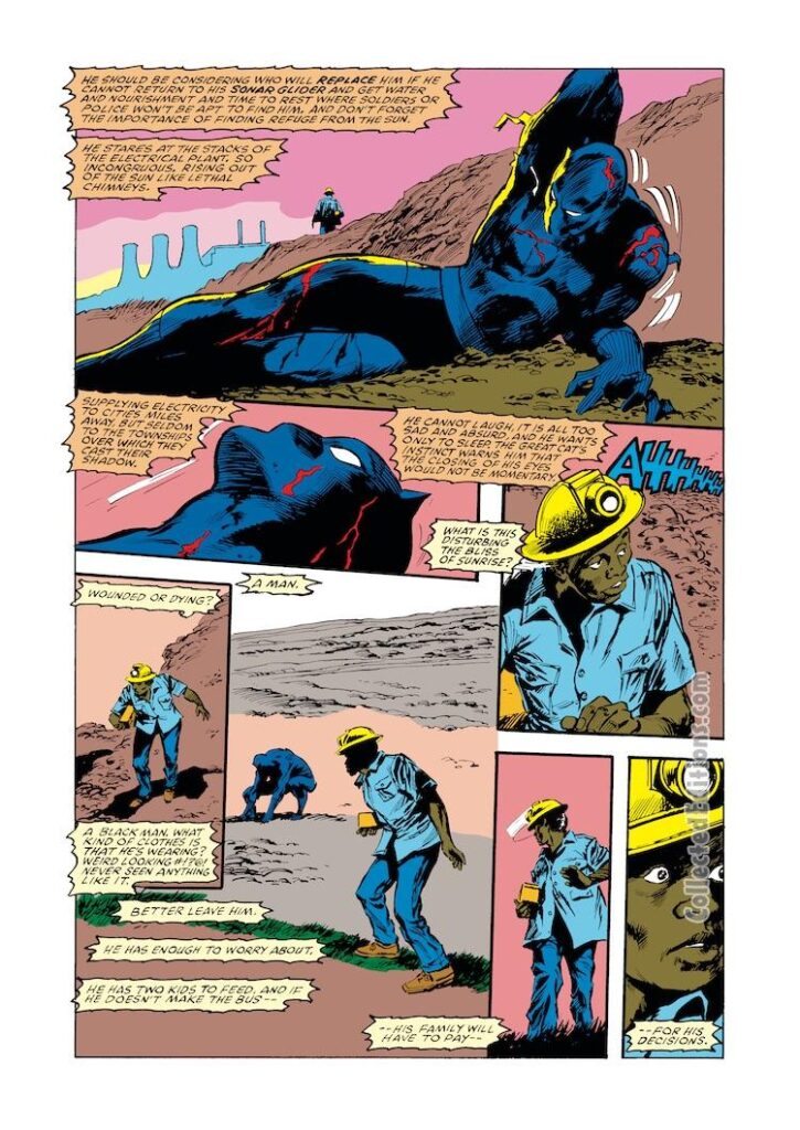 Marvel Comics Presents #16. Black Panther in “The Man Who Loved Sunrise”, pg. 5; pencils, Gene Colan; inks, Tom Palmer; Zanti, first appearance, Don McGregor