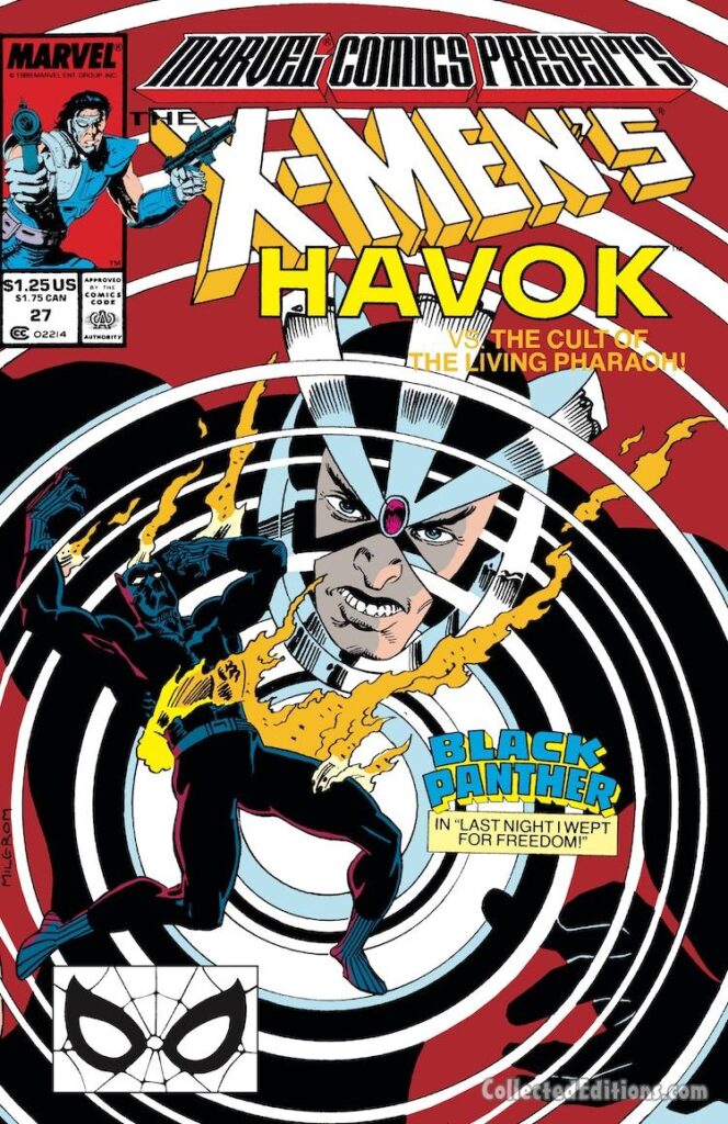 Marvel Comics Presents #27 cover; pencils and inks, Al Milgrom; Black Panther Masterworks, Havok; Vs. Cult of the Living Pharaoh; Last Night I Wept For Freedom