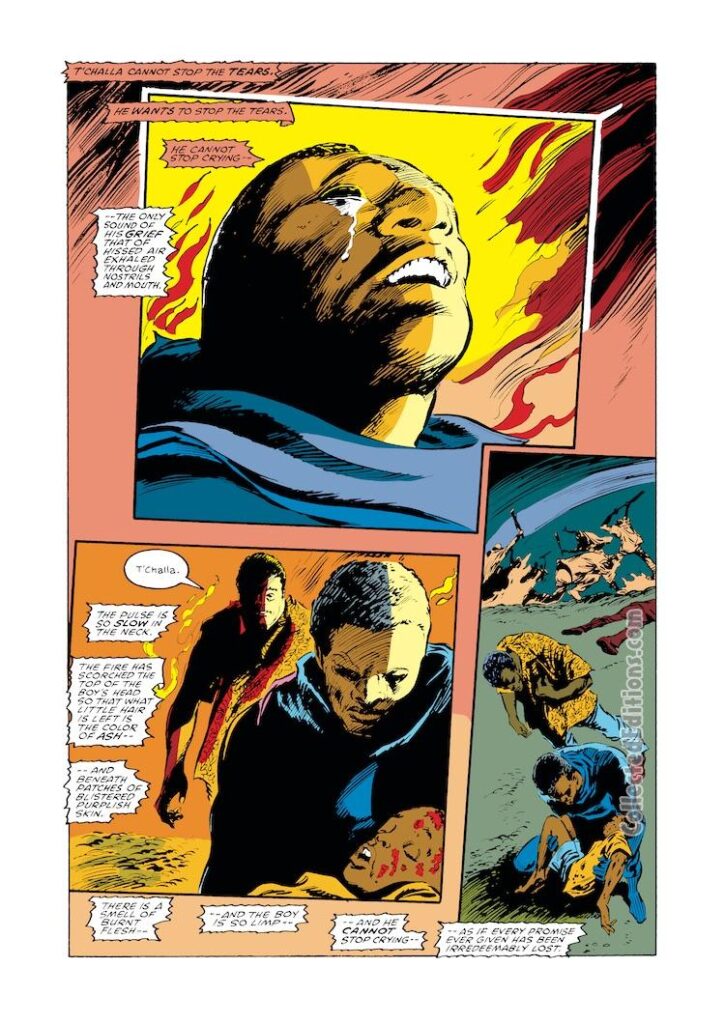 Marvel Comics Presents #28. Black Panther in “Lost Promises”, pg. 3; pencils, Gene Colan; inks, Tom Palmer; T&#039;Challa