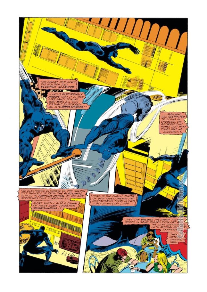 Marvel Comics Presents #32. Black Panther in “Great Cat in the City of Gold”, pg. 2; pencils, Gene Colan; inks, Tom Palmer; South Africa