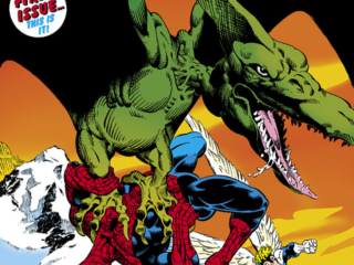 Marvel Fanfare #1 cover; pencils and inks, Michael Golden; Spider-Man, Sauron, Angel, Warren Worthington III, X-Men, Savage Land