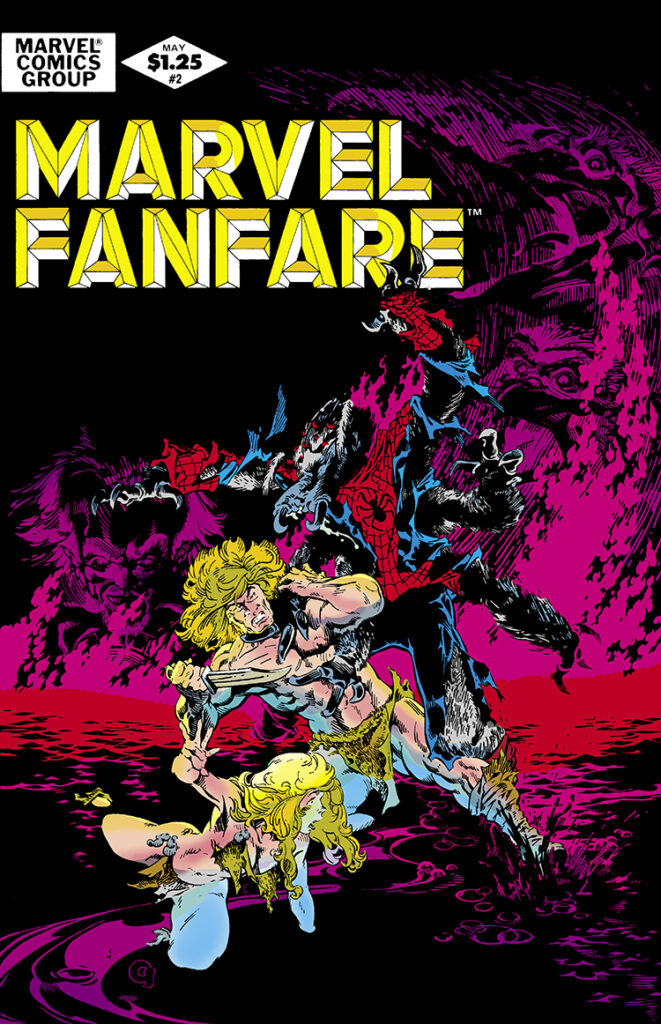 Marvel Fanfare #2 cover; pencils and inks, Michael Golden; Ka-Zar, Shanna the She-Devil, Spider-Man