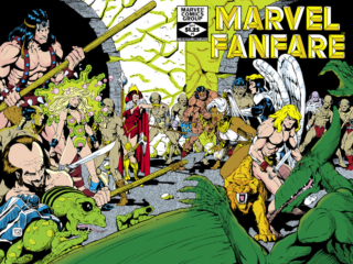 Marvel Fanfare #4 cover; pencils and inks, Paul Smith; wraparound cover, Ani-Men, Storm, Angel, Ka-Zar, Zabu, Sauron, Amphibious, Barbarus, Brainchild, Gaza, Timberius, Vertigo, Zaladane