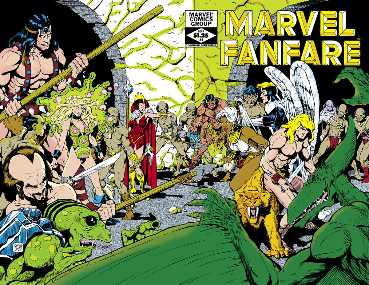 Marvel Fanfare #4 cover; pencils and inks, Paul Smith; wraparound cover, Ani-Men, Storm, Angel, Ka-Zar, Zabu, Sauron, Amphibious, Barbarus, Brainchild, Gaza, Timberius, Vertigo, Zaladane