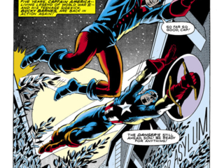 Marvel Fanfare #5. Captain America in &ldquo;Shall Freedom Endure&hellip;&rdquo;, pg. 1; pencils, Luke McDonnell; inks, John Beatty; Stan Lee Presents, Roger McKenzie, Bucky Barnes