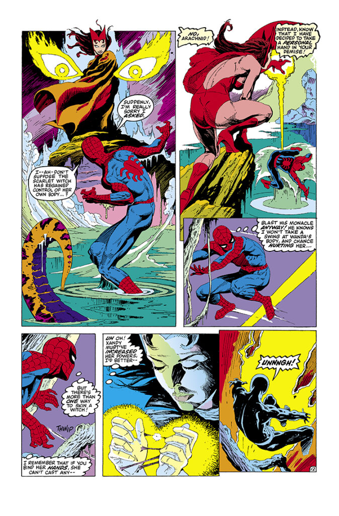 Marvel Fanfare #6. Scarlet Witch and Spider-Man in “Switch Witch”, pg. 12; pencils, Sandy Plunkett; inks, P. Craig Russell, Xandu