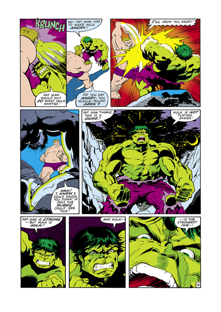 Marvel Fanfare #7. Hulk in “With Friends Like These…”, pg. 18; pencils, Joe Barney; inks, George Freeman; Blob