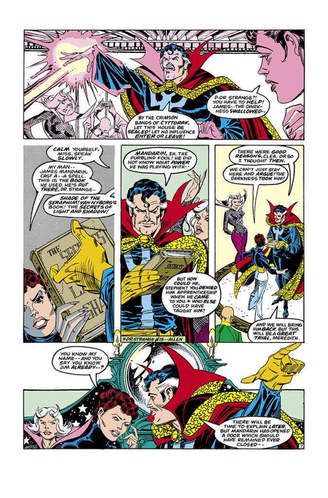 Marvel Fanfare #8. Doctor Strange in “The Light That Never Was!”, pg. 7; pencils, Carmine Infantino; inks, P. Craig Russell; Clea, Meredith Snead, Wong