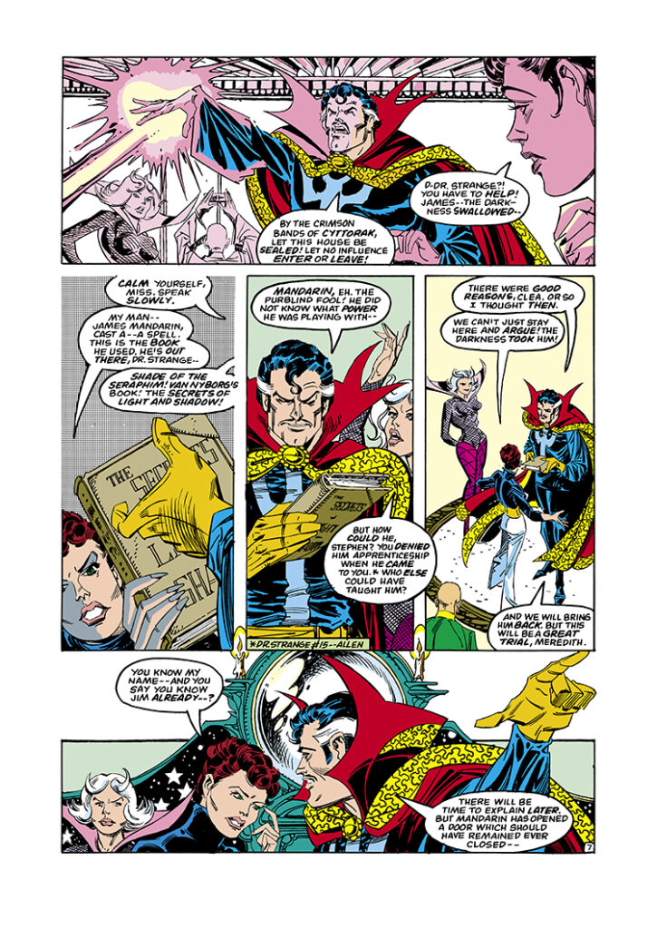 Marvel Fanfare #8. Doctor Strange in “The Light That Never Was!”, pg. 7; pencils, Carmine Infantino; inks, P. Craig Russell; Clea, James Mandarin, Meredith Stead