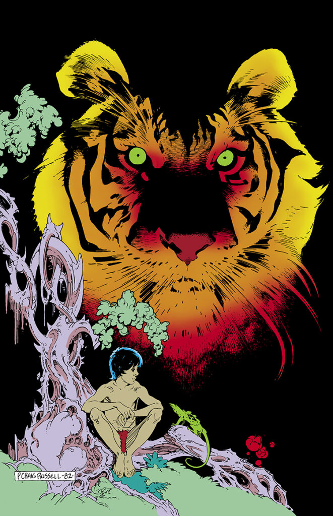 Marvel Fanfare #8. Back cover pencils and inks, P. Craig Russell. Mowgli, Shere Khan