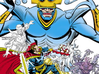 Marvel Fanfare #8 cover; pencils, Carmine Infantino; inks, Terry Austin; Doctor Strange, James Mandarin, Slithered in Shadows