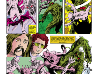 Marvel Fanfare #9. Man-Thing in &ldquo;Rock &rsquo;n&rsquo; Soul!&rdquo;, pg. 15; pencils, Joe Brozowski; inks, Gray Morrow; the Blatt twins, B.L. Zebus, the Bronx Bombers, Brimstone