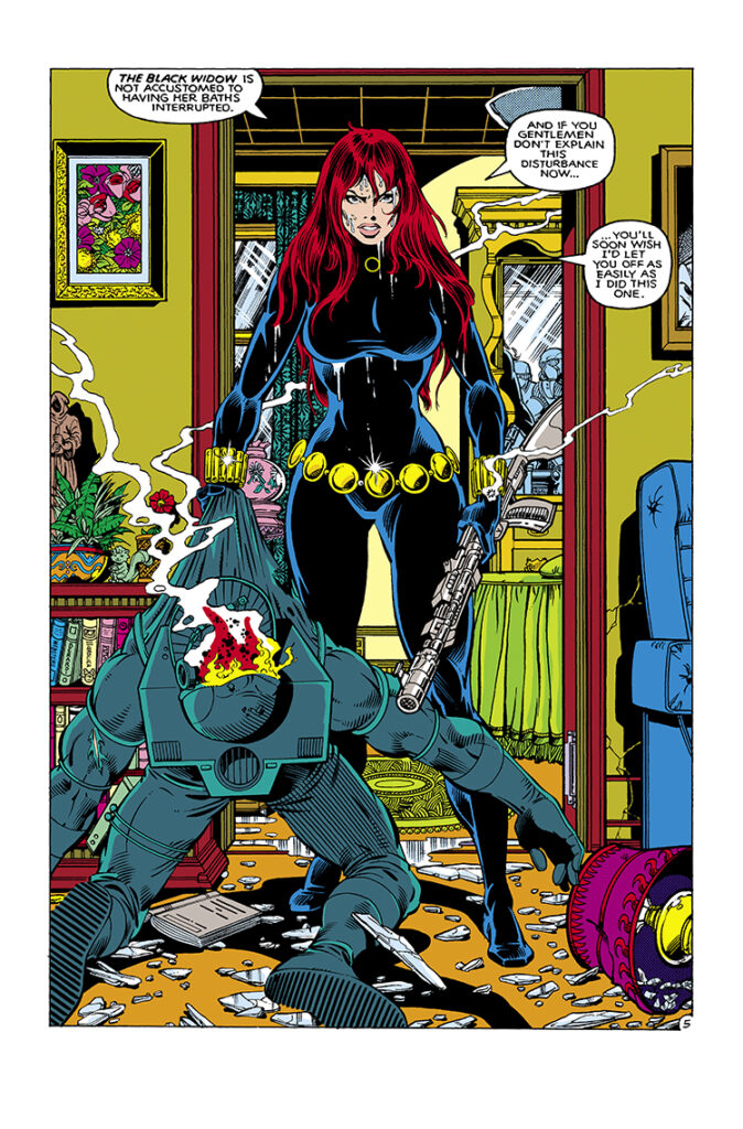 Marvel Fanfare #10. Black Widow in “Mindgame”, pg. 5; pencils, George Pérez; inks, Brett Breeding; Natasha Romanoff