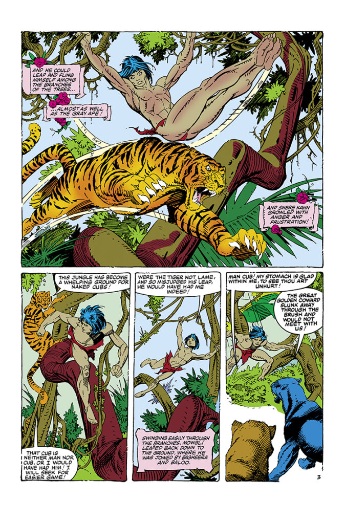 Marvel Fanfare #10. The Jungle Book: “The Jungle Book”, pg. 3; pencils, Gil Kane; inks, P. Craig Russell; Mowgli, Shere Khan, Bagheera, Baloo