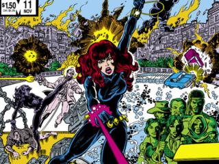 Marvel Fanfare #11 cover; pencils, George P&eacute;rez; inks, Bob Layton; Black Widow, Black Lotus, Deadshot Darrance, Nick Fury, Iron Maiden; Laralie; N&rsquo;Kama, Kono Sanada