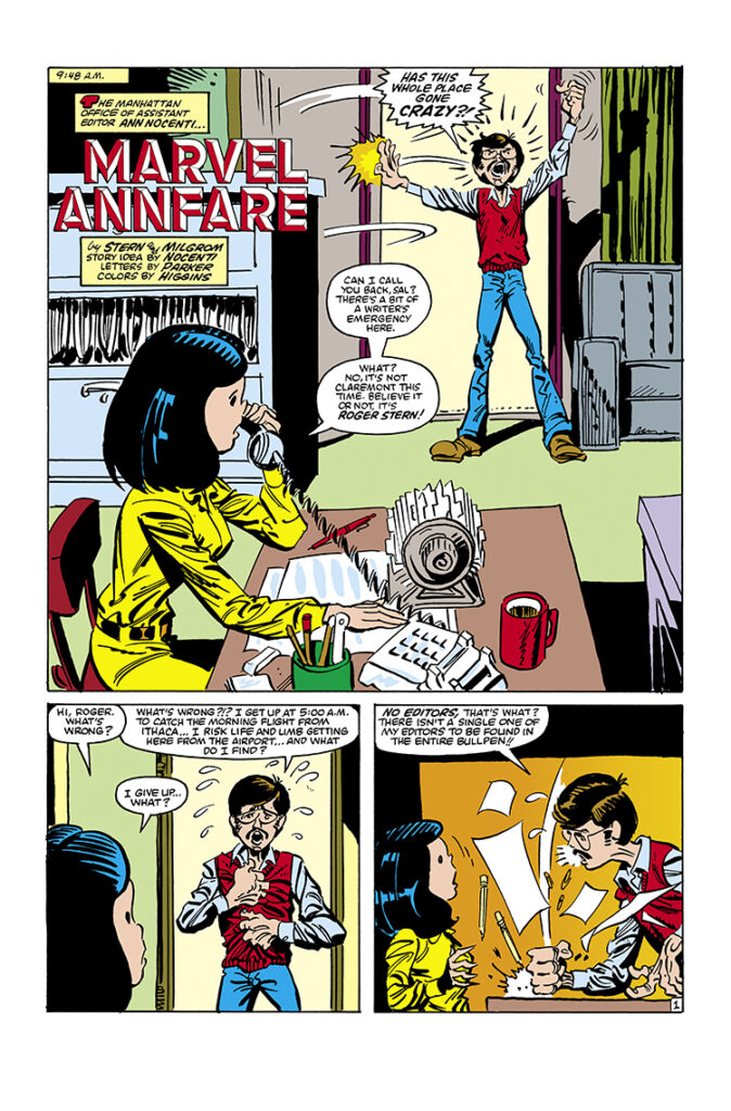 Marvel Fanfare #12. Roger Stern and Ann Nocenti in “Marvel Annfare”, pg. 1; pencils and inks, Al Milgrom