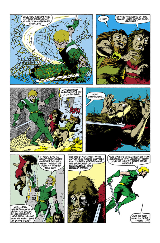 Marvel Fanfare #13. The Warriors Three in “Ballad of the Warriors Three”, pg. 4; pencils and inks, Charles Vess; Dwarfs, Fandril