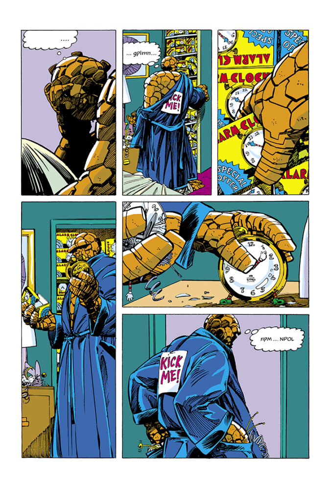 Marvel Fanfare #15. The Thing in “that night…”, pg. 3; pencils and inks, Barry Windsor-Smith; Ben Grimm, Yancy Street Gang, Kick Me