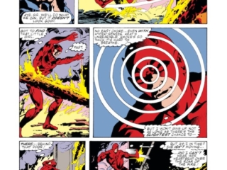 Marvel Fanfare #15. Daredevil in &ldquo;Crimson Ash&rdquo;, pg. 8. Pencils, Jack Sparling; inks, Ian Akin, Brian Garvey; tenement fire, radar sense