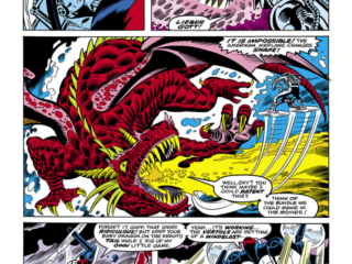 Marvel Fanfare #16. Sky-Wolf in &ldquo;Sky-Wolf Chapter 2: Attack on Murder Mountain&rdquo;, pg. 15; pencils, Dave Cockrum; inks, Joe Sinnott; Gaff