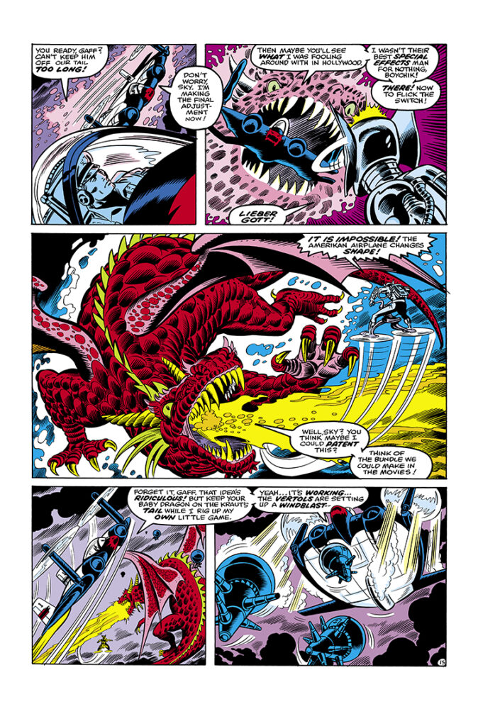 Marvel Fanfare #16. Sky-Wolf in “Sky-Wolf Chapter 2: Attack on Murder Mountain”, pg. 15; pencils, Dave Cockrum; inks, Joe Sinnott; Gaff