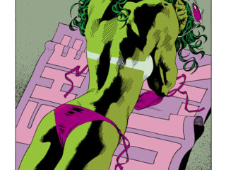 Marvel Fanfare #18. Kevin Nowlan portfolio, pg. 6: &ldquo;She-Hulk&rdquo;; pencils and inks, Kevin Nowlan, bikini pinup