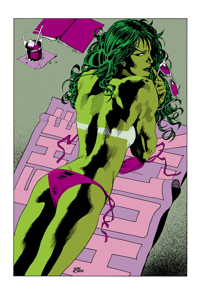 Marvel Fanfare #18. Kevin Nowlan portfolio, pg. 6: “She-Hulk”; pencils and inks, Kevin Nowlan, bikini pinup