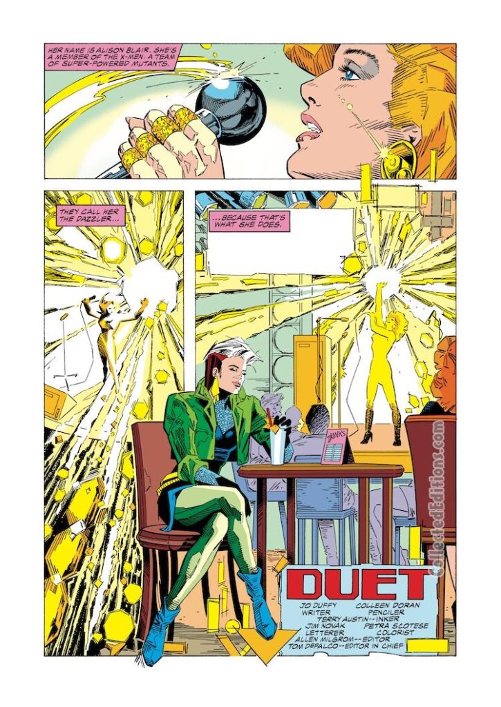 Marvel Fanfare #38. Dazzler in “Duet.” Script, Mary Jo Duffy; pencils, Colleen Doran; inks, Terry Austin. Rogue