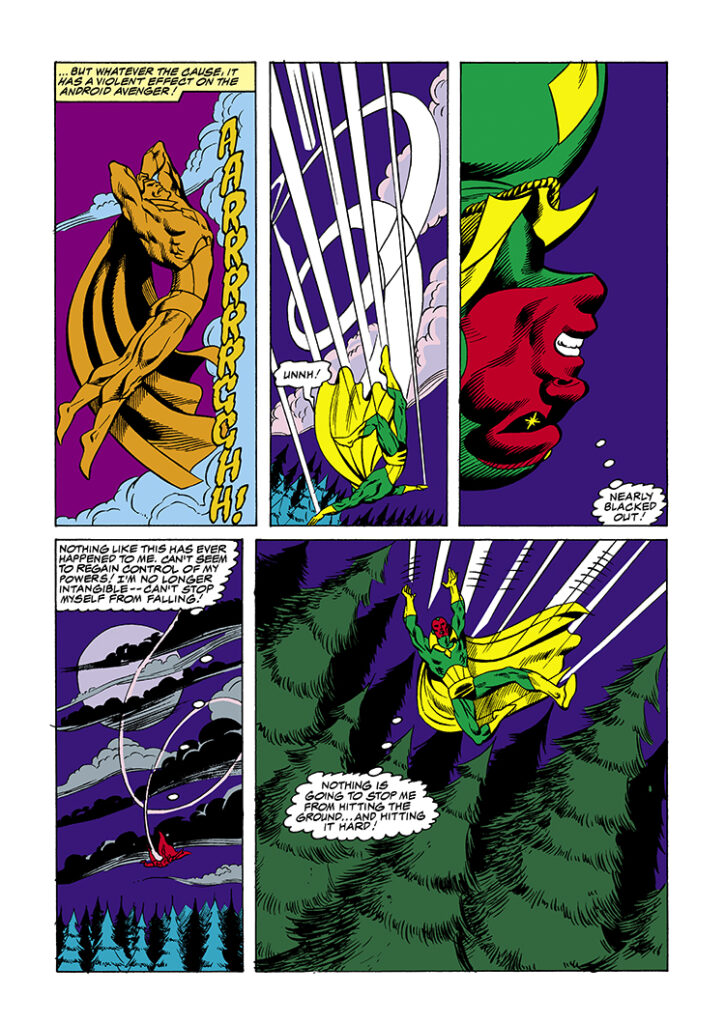 Marvel Fanfare #48. Vision in “Run through the Jungle”, pg. 3; pencils, Ron Wilson; inks, Jim Sanders II